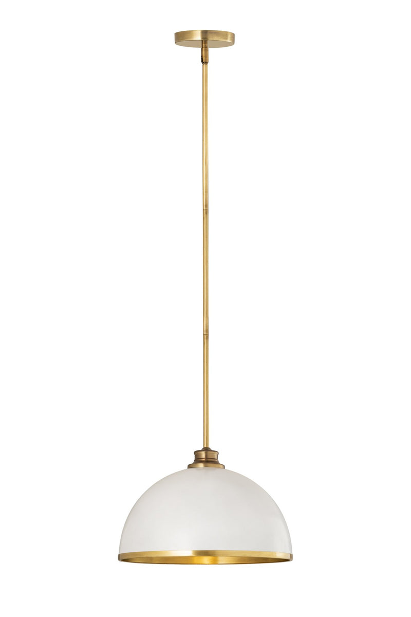 Landry 1 Light 14" Pendant in Matte White + Rubbed Brass