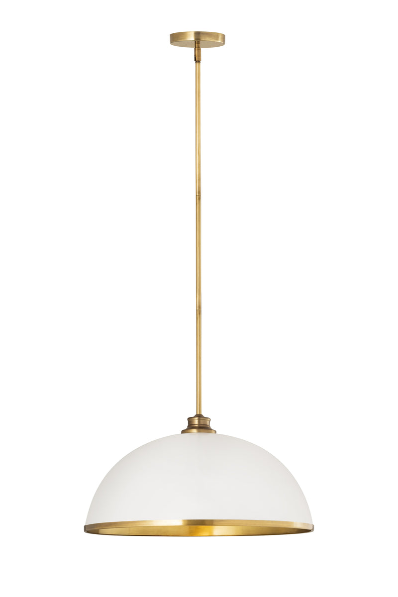 Landry 1 Light 20" Pendant in Matte White + Rubbed Brass