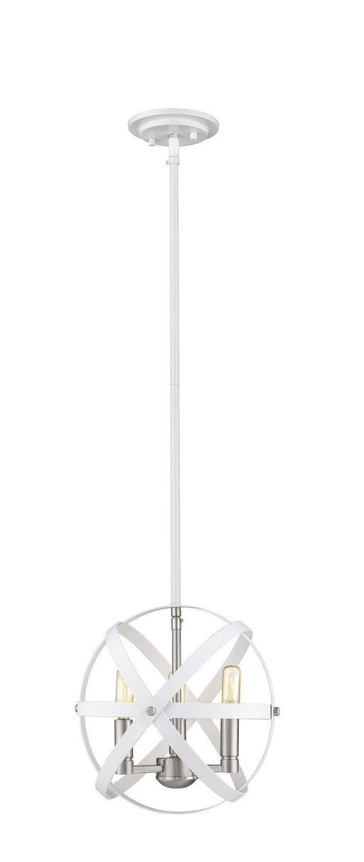 Cavallo 3 Light 12" Chandelier, Hammered White + Brushed Nickel in Hammered White + Brushed Nickel