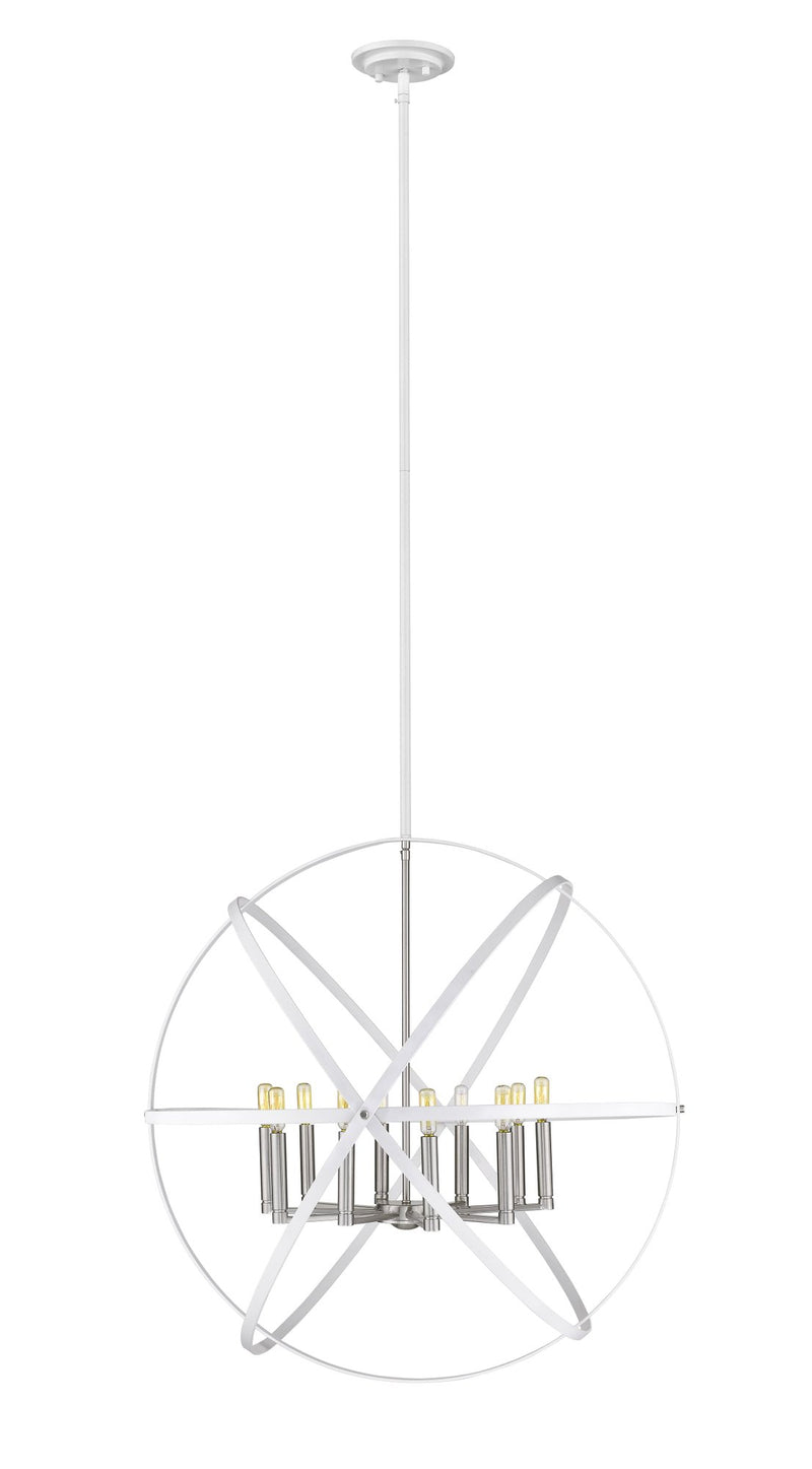 Cavallo 10 Light 36" Chandelier in Hammered White + Brushed Nickel