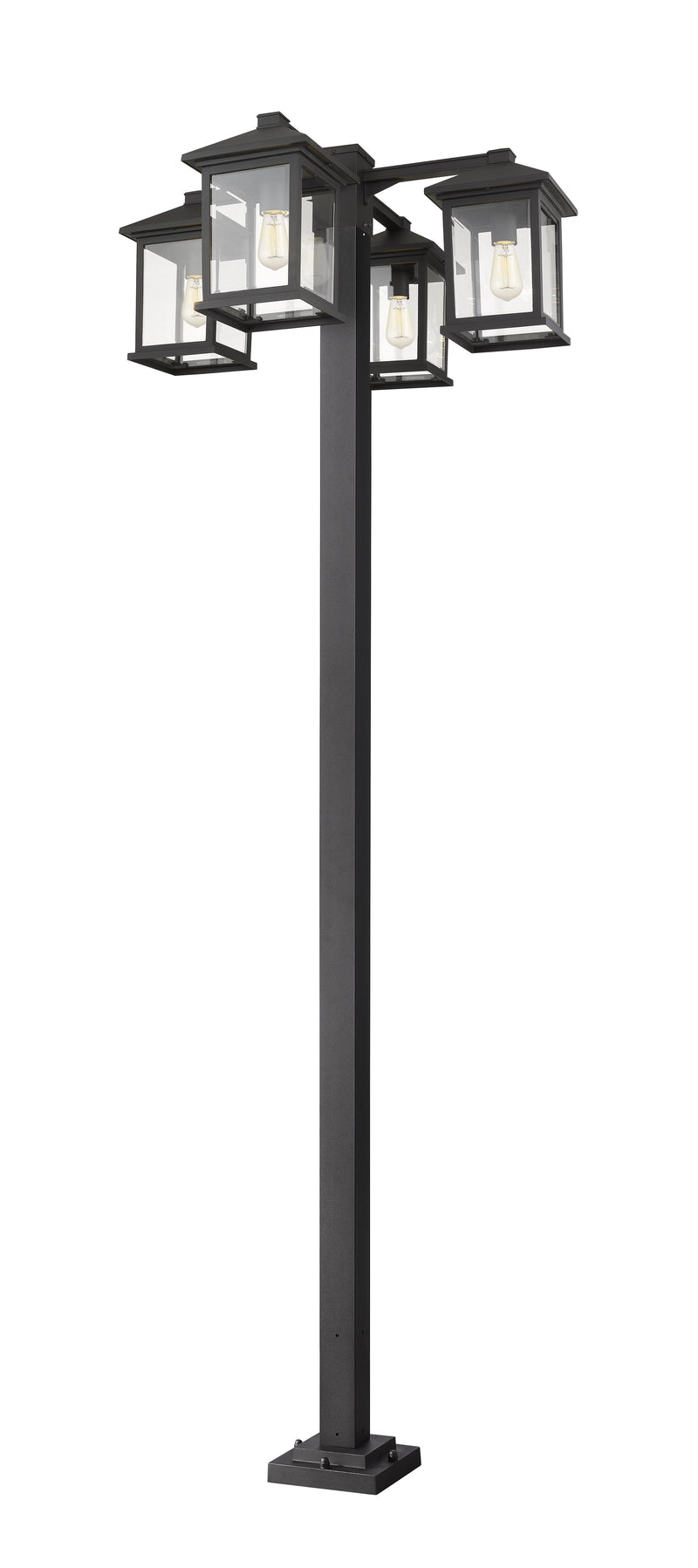Portland 4 Light 30.25" Outdoor Post Mounted Fixture in Black, 96" Square Post