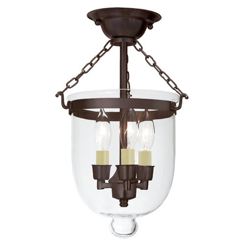 Jaylin Small Semi Flush Bell Jar Lantern with Clear Glass in Oil rubbed bronze