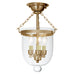 Jaylin Small Semi Flush Bell Jar Lantern with Clear Glass in Satin Brass