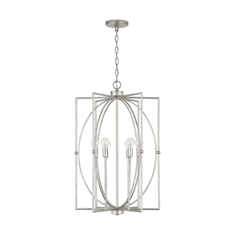 Oran Six Light Foyer Pendant in Antique Silver