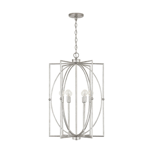 Oran Six Light Foyer Pendant in Antique Silver