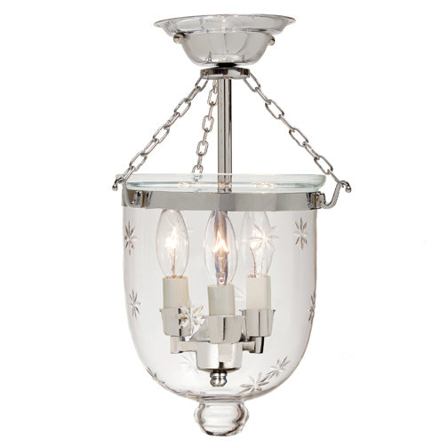 Jaylin Small Semi Flush Bell Jar Lantern with Star Glass in Polished Nickel