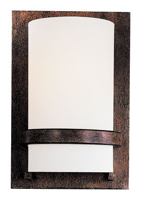 Fieldale Lodge 1-Light Wall Sconce in Iron Oxide & Etched White Glass
