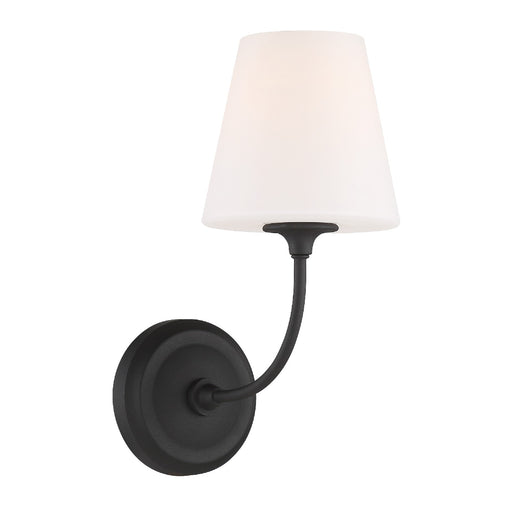 Sylvan 1 Light Wall Mount in Black Forged with White Glass