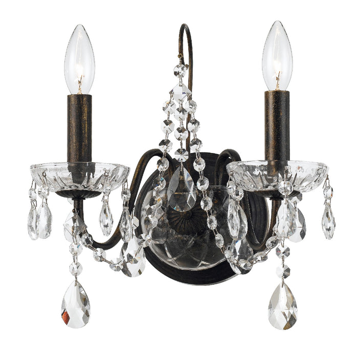 Butler 2 Light Wall Mount in English Bronze with Hand Cut Crystal