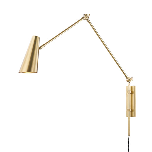 Lorne 1 Light Wall Sconce with Plug in Aged Brass with Aged Brass Metal Shade