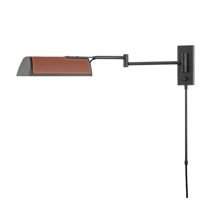Holtsville 1 Light Swing Arm Wall Sconce with Saddle Leather in Old Bronze