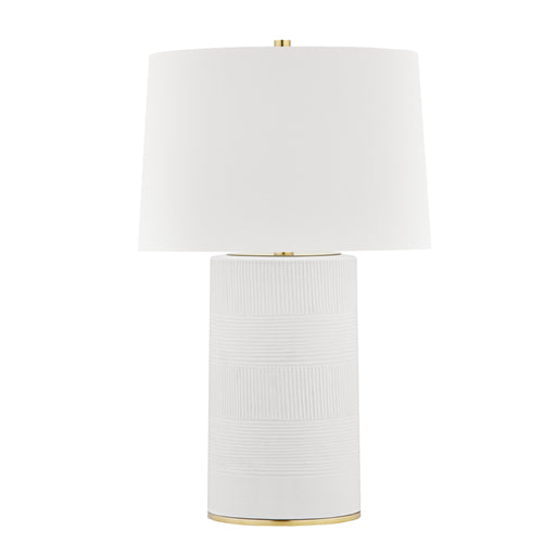 Borneo 1 Light Table Lamp in Aged Brass/White with White Belgian Linen Shade