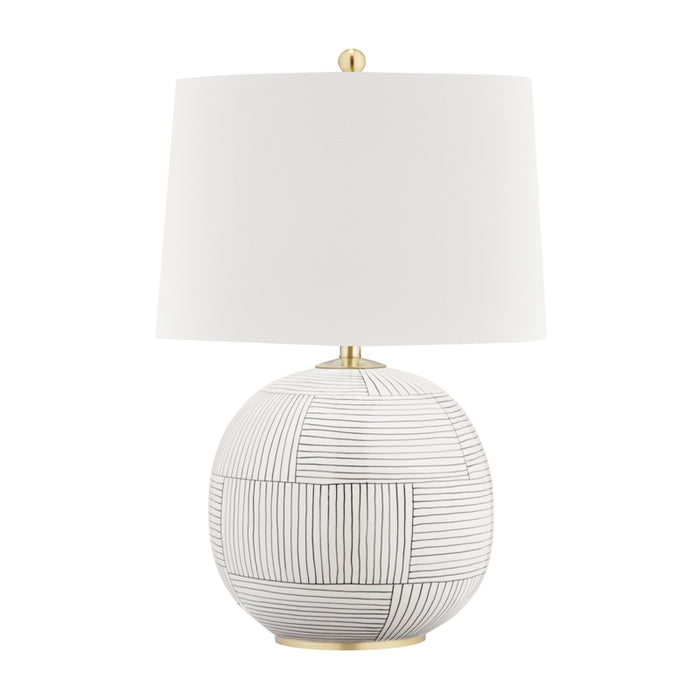 Laurel 1 Light Table Lamp in Aged Brass/Stripe with White Belgian Linen Shade