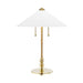 Flare 2 Light Table Lamp in Aged Brass with White Belgian Linen Shade