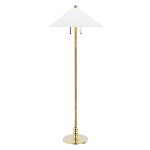Flare 2 Light Floor Lamp in Aged Brass with White Belgian Linen Shade