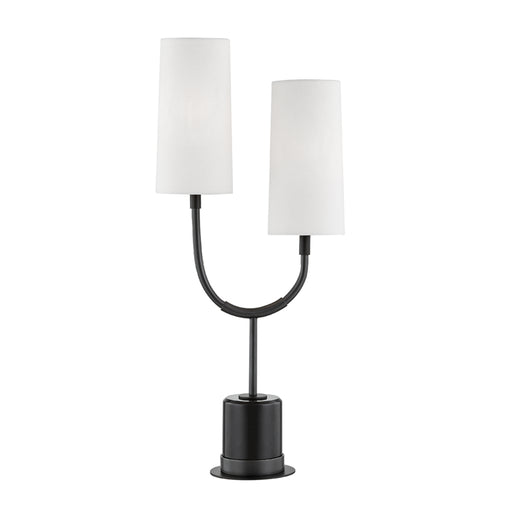Vesper 2 Light Marble Table Lamp in Old Bronze with White Linen Shade