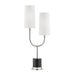 Vesper 2 Light Marble Table Lamp in Polished Nickel with White Linen Shade