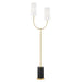 Vesper 2 Light Marble Floor Lamp in Aged Brass with White Linen Shade