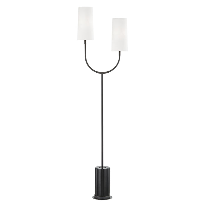 Vesper 2 Light Marble Floor Lamp in Old Bronze with White Linen Shade