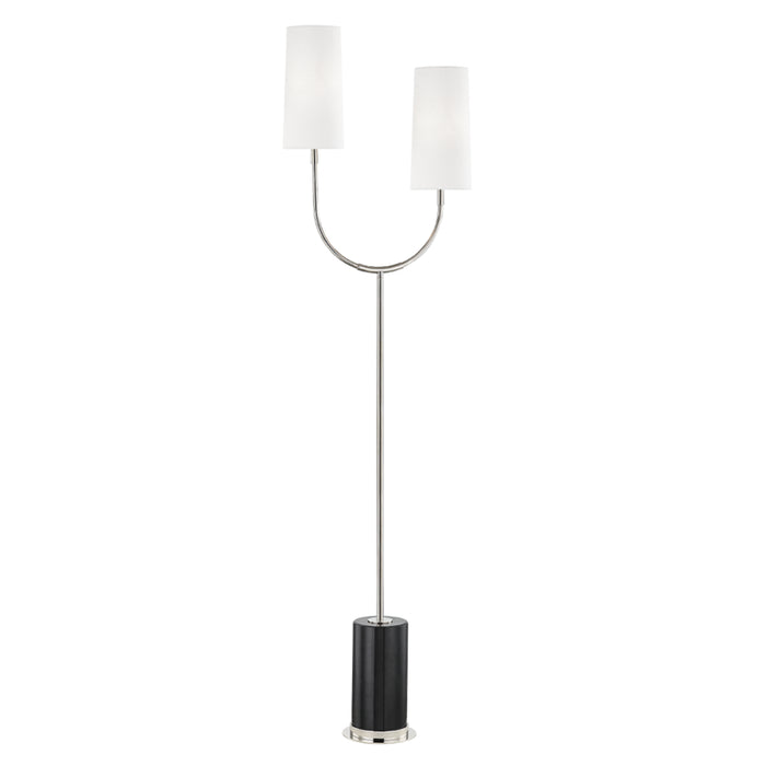 Vesper 2 Light Marble Floor Lamp in Polished Nickel with White Linen Shade