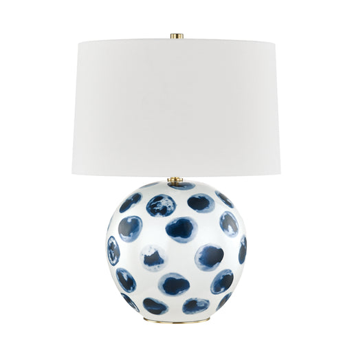 Blue Point 1 Light Table Lamp in White/Blue Dots with White Belgian Linen Shade