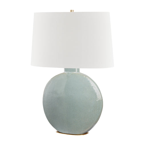 Kimball 1 Light Table Lamp in Aged Brass/Grey with White Belgian Linen Shade