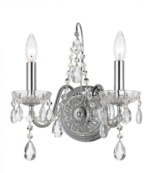 Butler 2 Light Wall Mount in Polished Chrome with Hand Cut Crystal