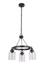 Foxwood Three Light Chandelier in Flat Black/Dark Teak