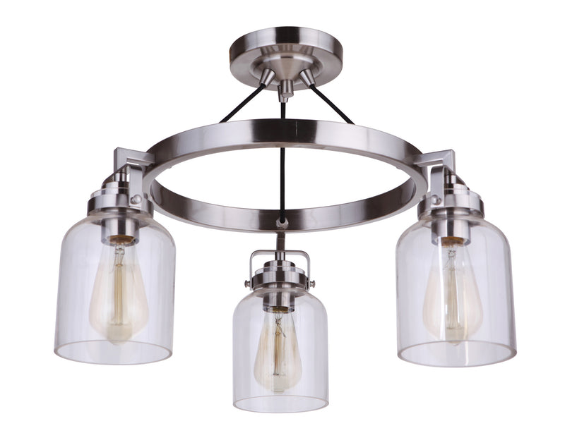 Foxwood Three Light Semi Flush Mount in Brushed Polished Nickel
