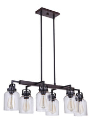 Foxwood Six Light Island Pendant in Flat Black/Dark Teak