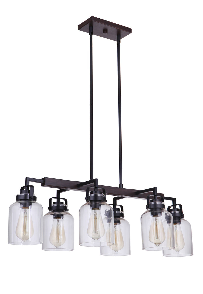 Foxwood Six Light Island Pendant in Flat Black/Dark Teak