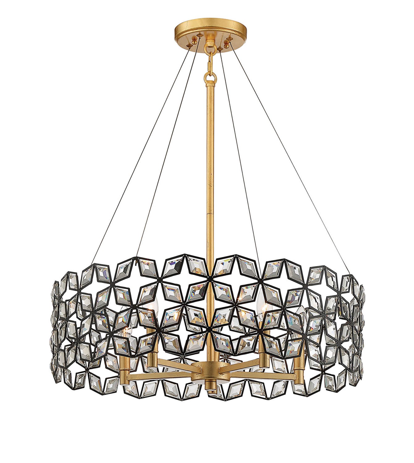 Brookcrest Five Light Pendant in Sand Coal with Gold Leaf