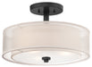 Parsons Studio 3-Light Semi-Flush Mount in Sand Coal with Translucent Silver Linen Shade Shade