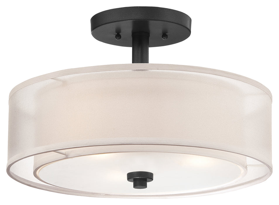 Parsons Studio 3-Light Semi-Flush Mount in Sand Coal with Translucent Silver Linen Shade Shade
