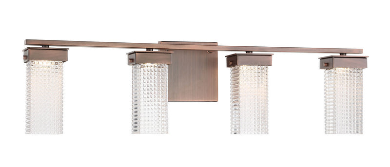Dewberry Lane 4-Light LED Bath Vanity in Dark Brushed Bronze (Plated) & Clear Textured Glass - Lamps Expo