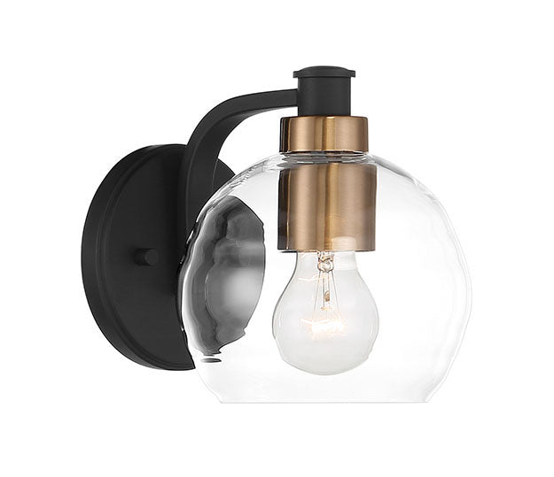 Keyport 1-Light Bath Vanity in Sand Coal with Natural Brushed Brass & Clear Glass