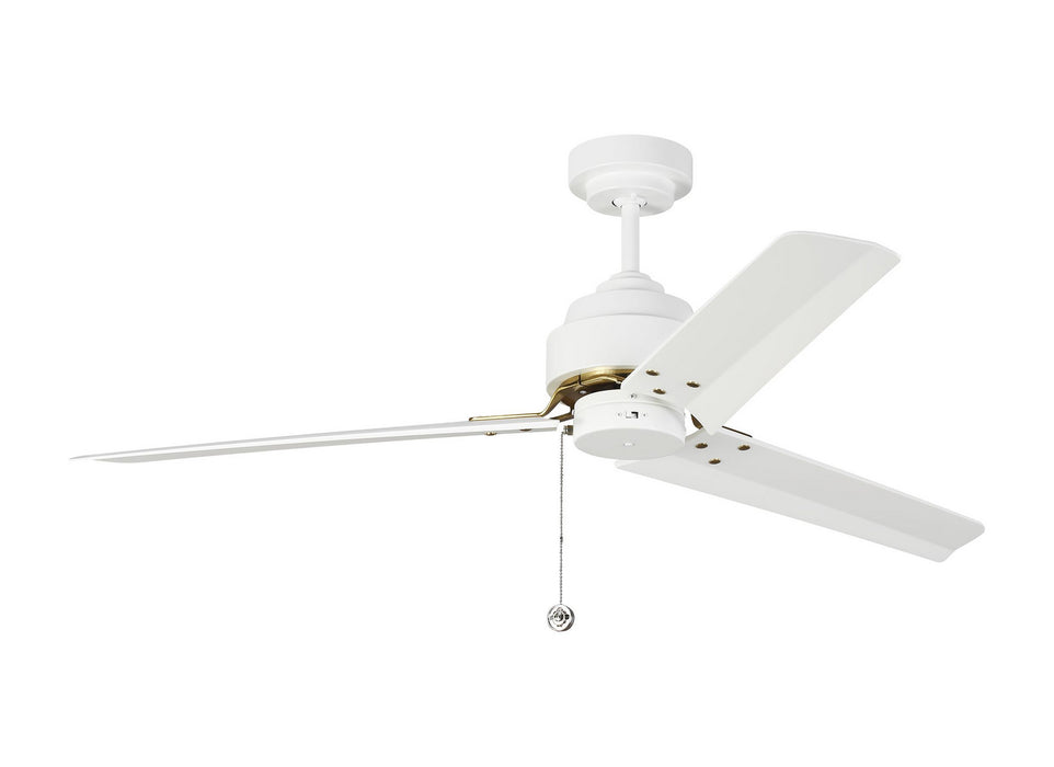 Arcade 54 Ceiling Fan in Matte White / Burnished Brass with Matte White Blade