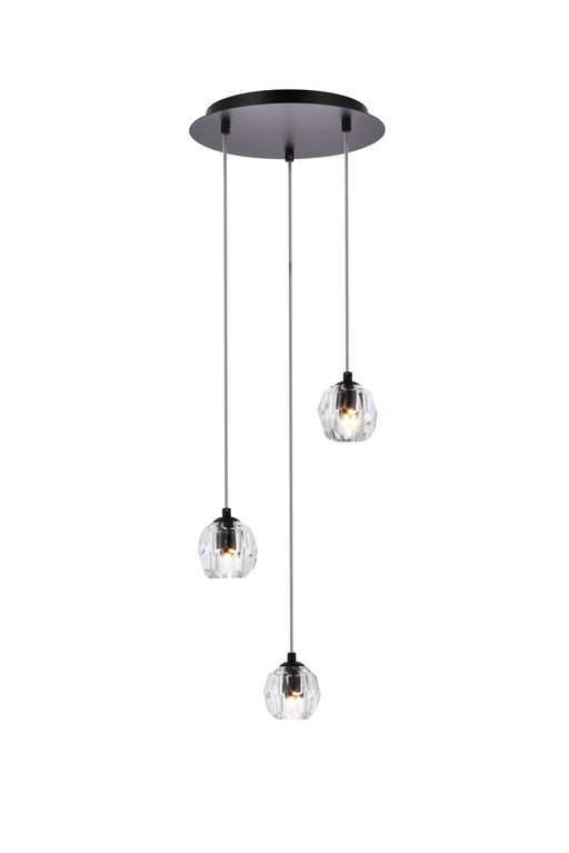 Eren 3-Light Pendant in Black with Clear Royal Cut Crystal