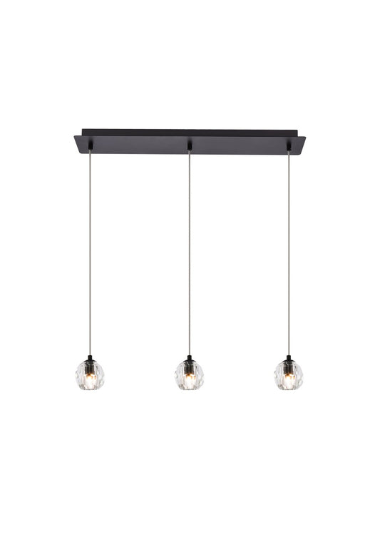 Eren 3-Light Pendant in Black with Clear Royal Cut Crystal
