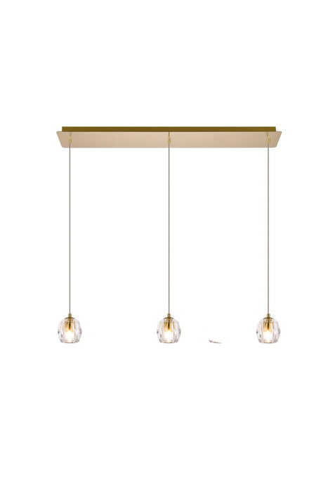 Eren 3-Light Pendant in Gold with Clear Royal Cut Crystal