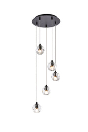 Eren 5-Light Pendant in Black with Clear Royal Cut Crystal