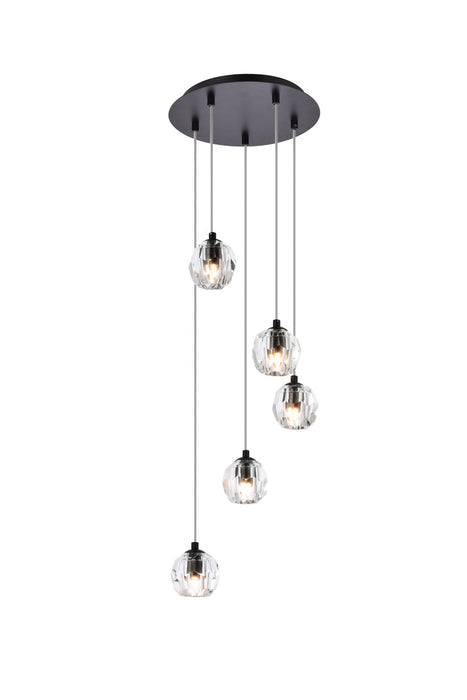 Eren 5-Light Pendant in Black with Clear Royal Cut Crystal