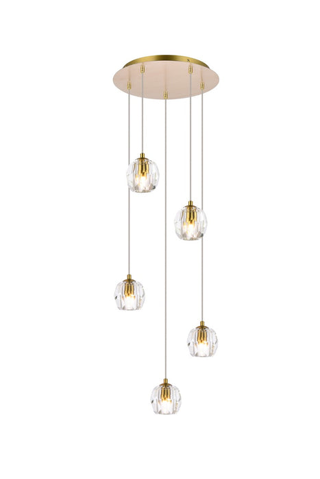 Eren 5-Light Pendant in Gold with Clear Royal Cut Crystal
