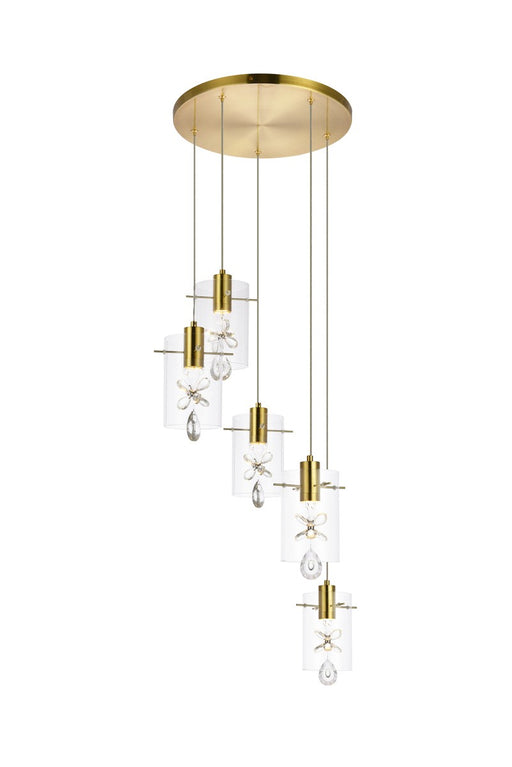 Hana 5-Light Pendant in Gold with Clear Royal Cut Crystal