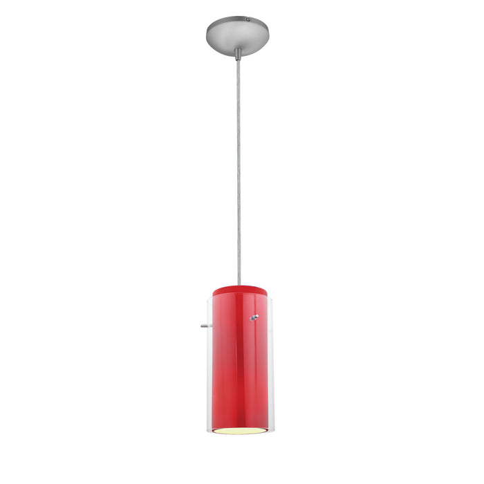Glass`n Glass Cylinder 1-Light Pendant in Brushed Steel Finish