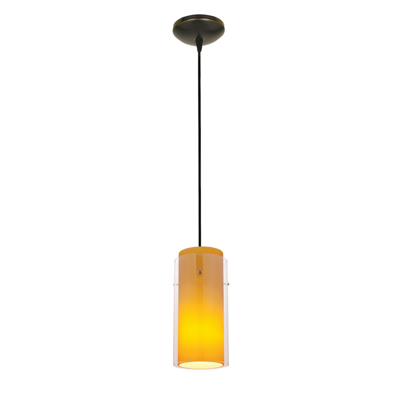 Glass`n Glass Cylinder 1-Light Pendant in Oil Rubbed Bronze Finish