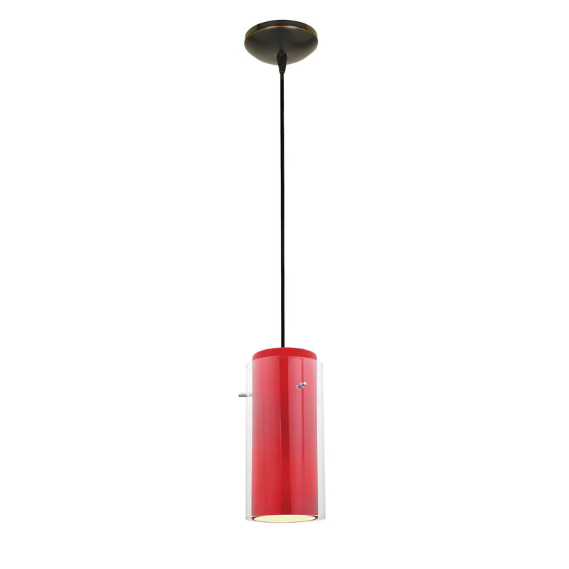Glass`n Glass Cylinder 1-Light Pendant in Oil Rubbed Bronze Finish