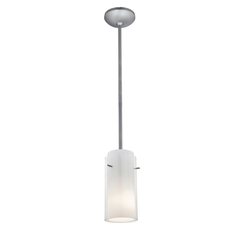Glass`n Glass Cylinder 1-Light Pendant in Brushed Steel Finish