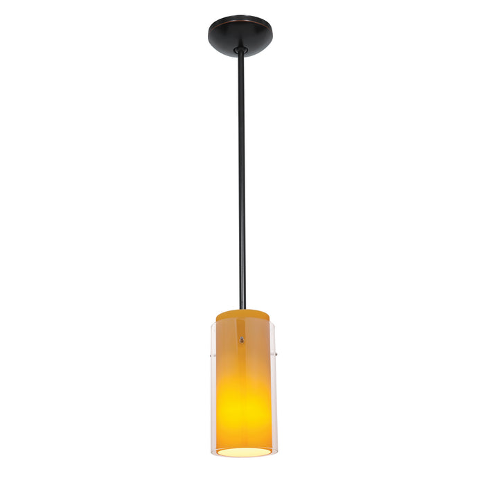 Glass`n Glass Cylinder 1-Light Pendant in Oil Rubbed Bronze Finish