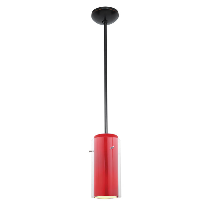 Glass`n Glass Cylinder 1-Light Pendant in Oil Rubbed Bronze Finish